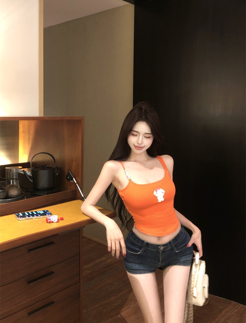 Orange short summer sling cartoon beads vest for women