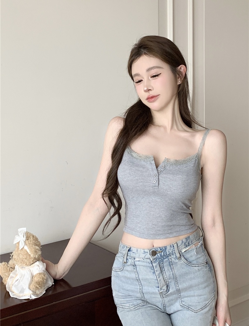 Knitted lace enticement vest pinched waist slim tops