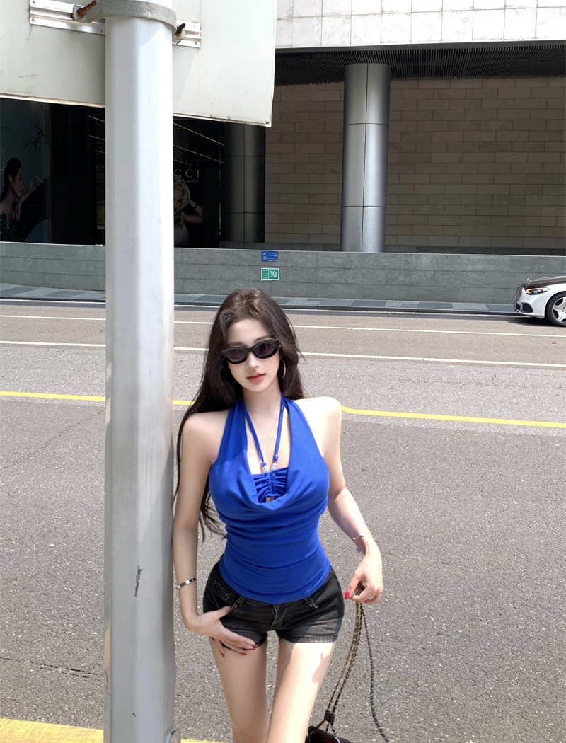 Halter beads vest sling wrapped chest tops for women
