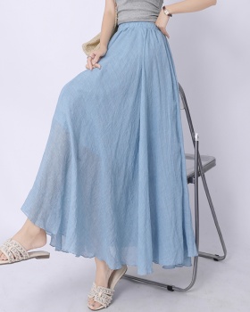 Slim high waist long A-line fold cotton linen summer skirt