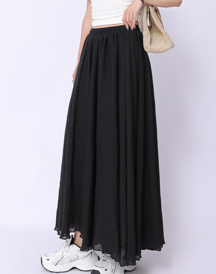 Slim high waist long A-line fold cotton linen summer skirt