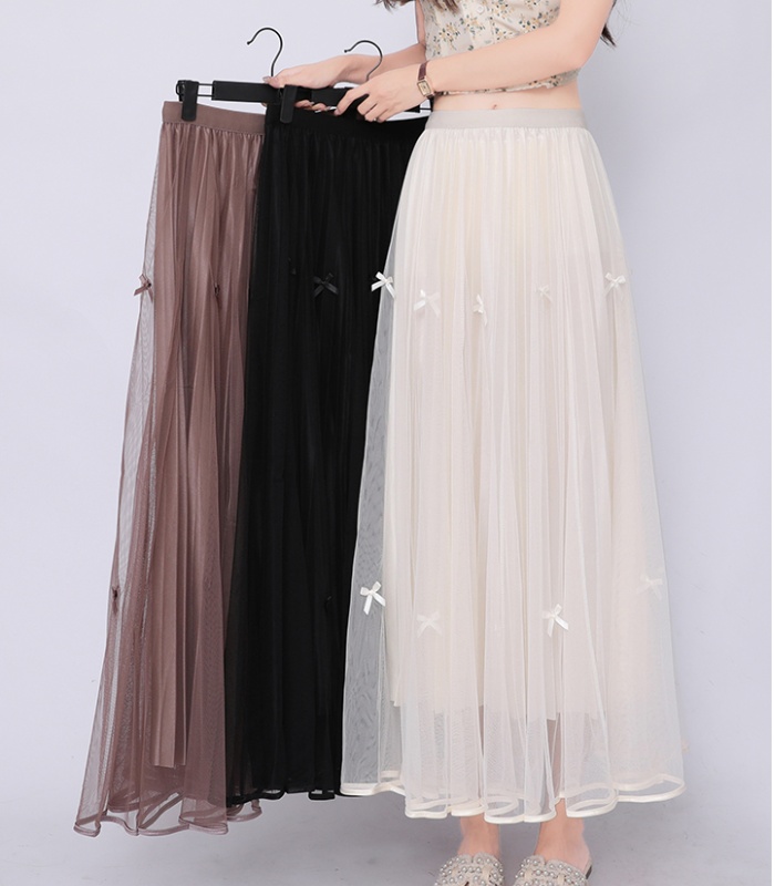 Gauze bow skirt lady all-match long skirt for women