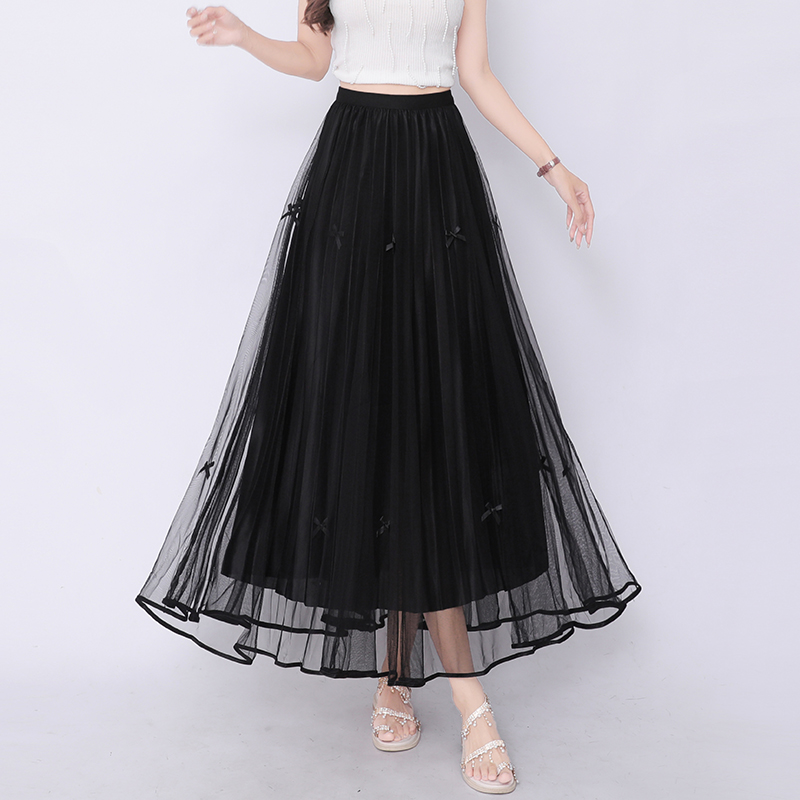 Gauze bow skirt lady all-match long skirt for women
