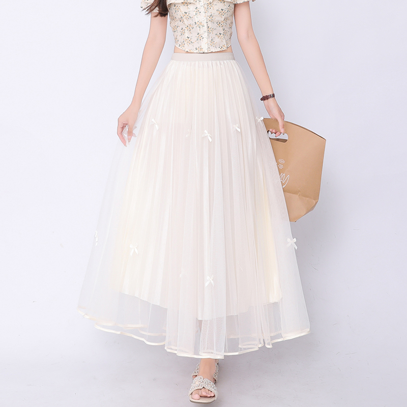 Gauze bow skirt lady all-match long skirt for women