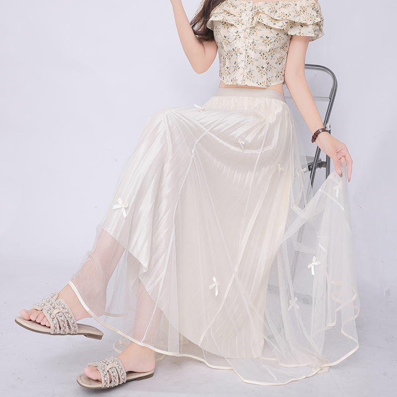 Gauze bow skirt lady all-match long skirt for women
