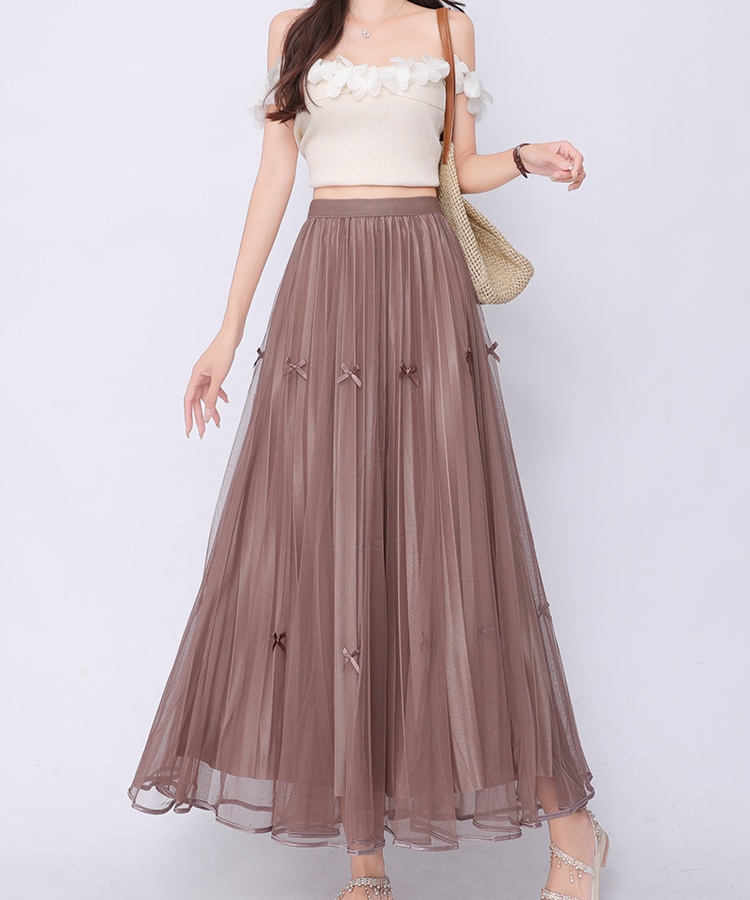 Gauze bow skirt lady all-match long skirt for women