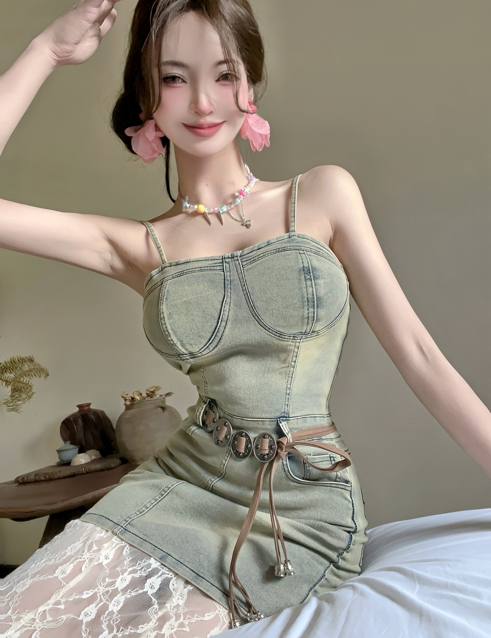 Lace splice long dress wrapped chest spicegirl dress for women