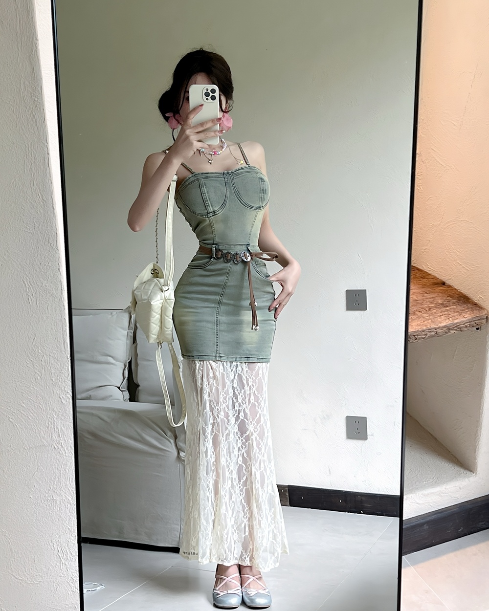 Lace splice long dress wrapped chest spicegirl dress for women