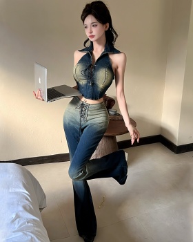 Sexy gradient bandage summer long pants 2pcs set for women
