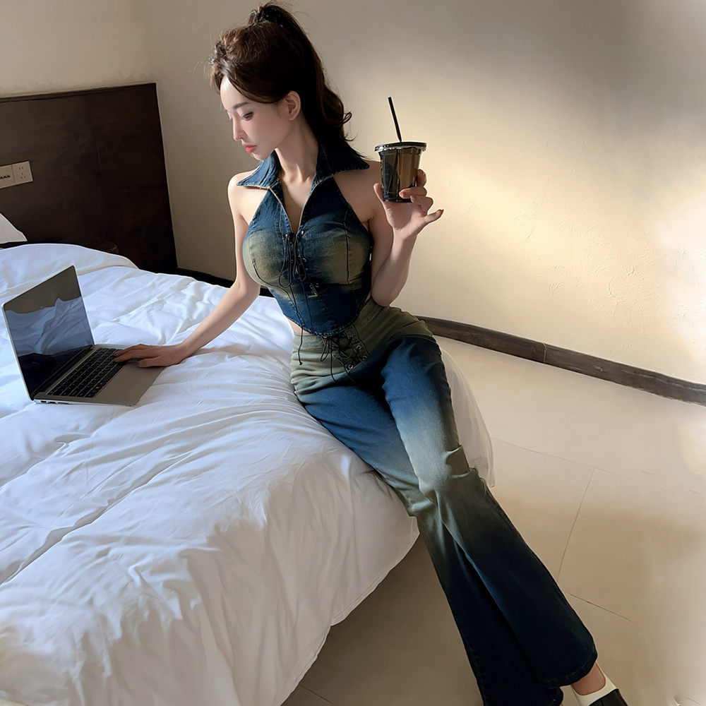 Sexy gradient bandage summer long pants 2pcs set for women