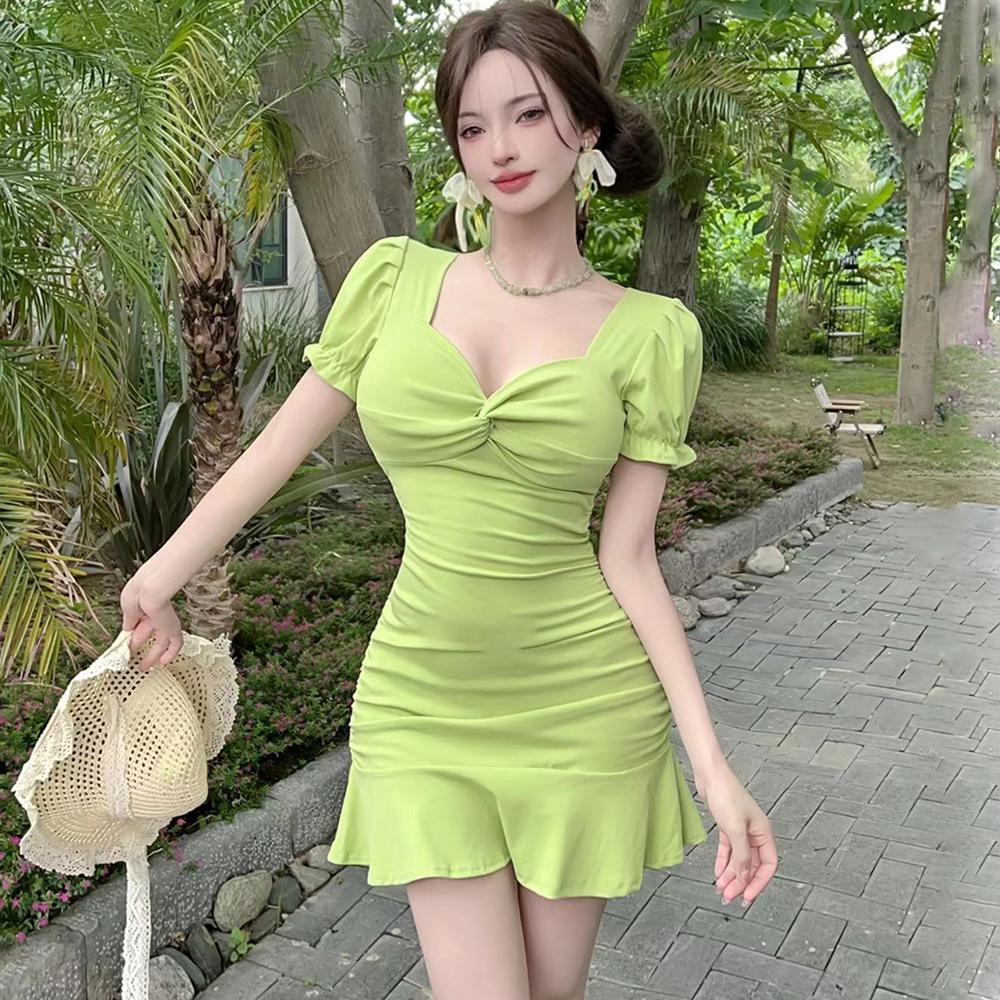Niche pinched waist package hip dress summer slim T-back