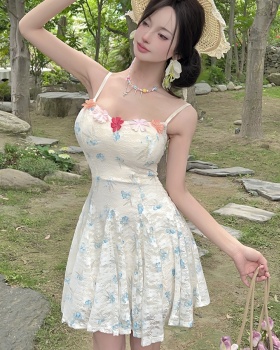 Sling blooming floral dress enticement lace T-back for women