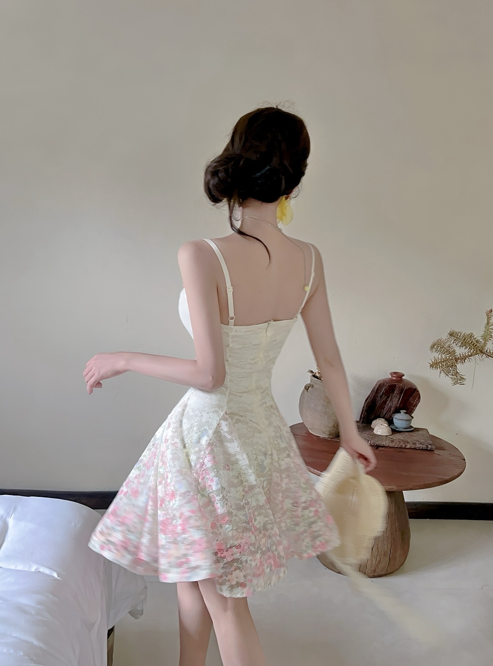 Sling blooming floral dress enticement lace T-back for women