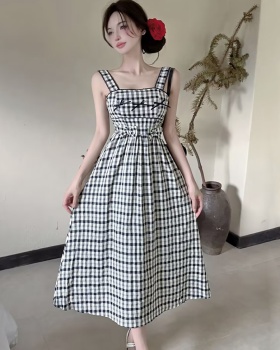Plaid strap strap dress sweet style dress for women