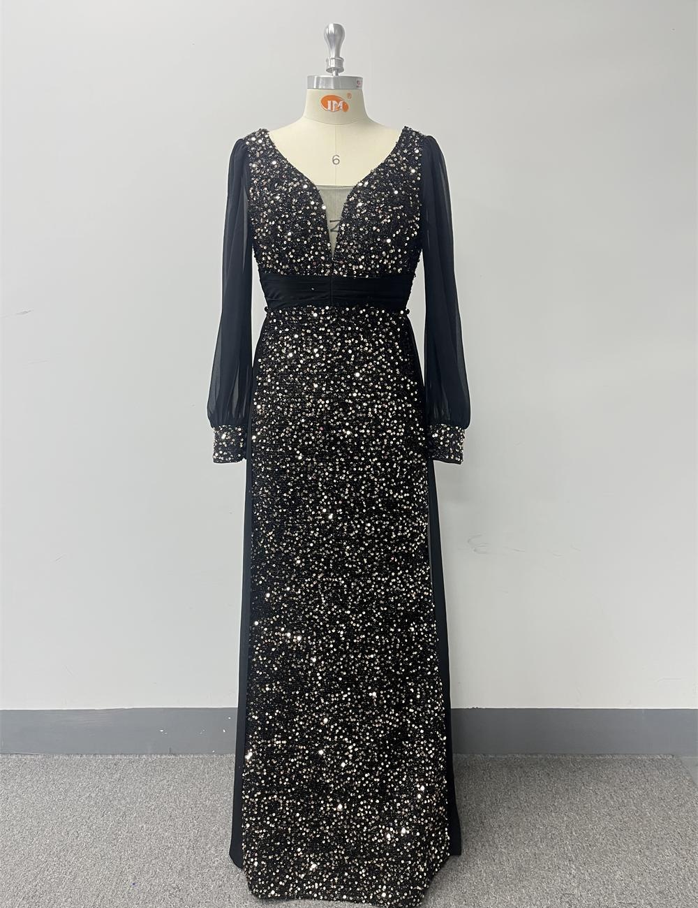 V-neck glitter evening dress big skirt party dress for women