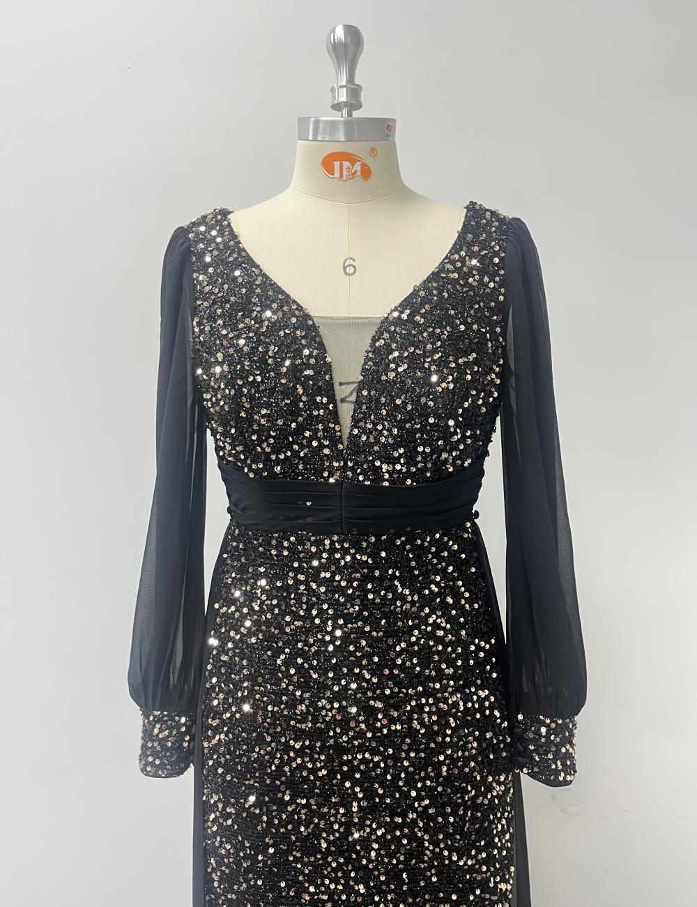 V-neck glitter evening dress big skirt party dress for women