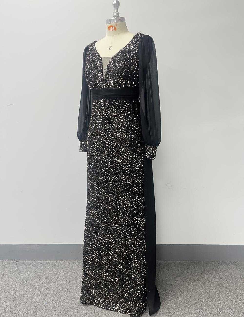 V-neck glitter evening dress big skirt party dress for women
