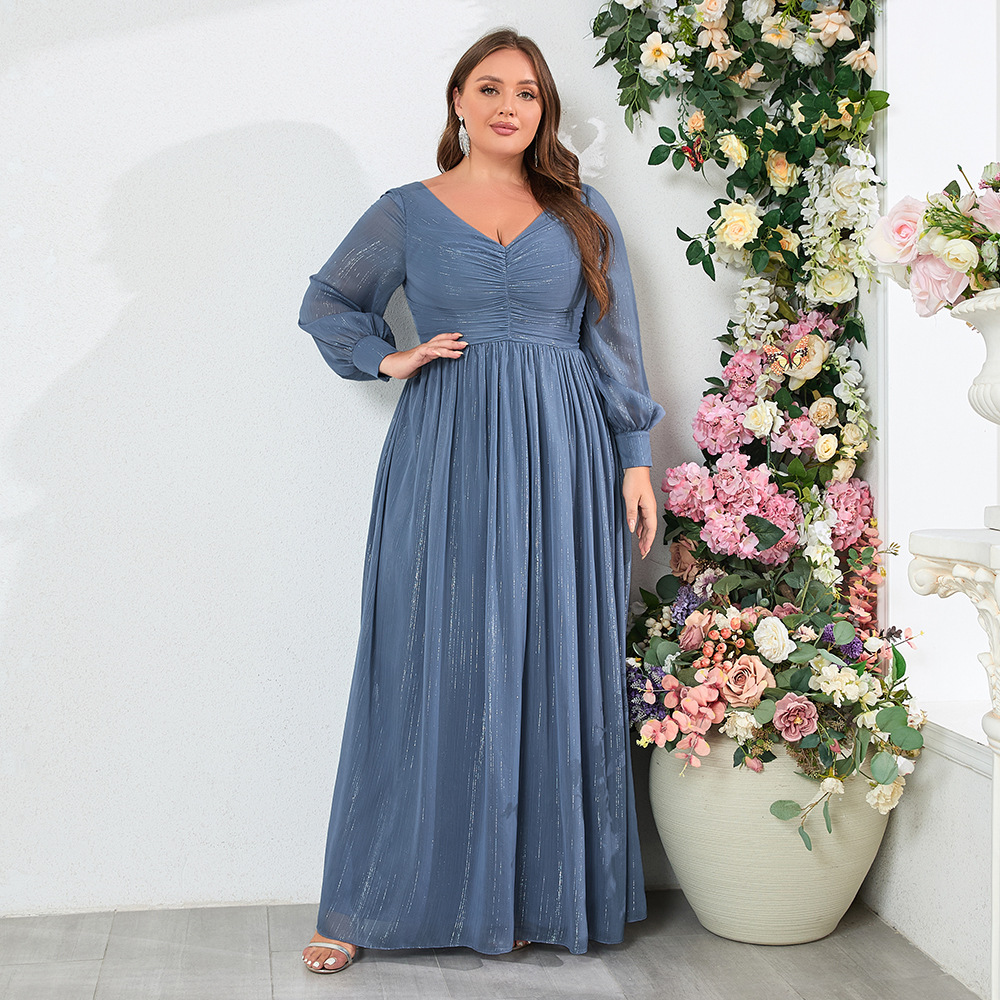 V-neck big skirt European style evening dress for women