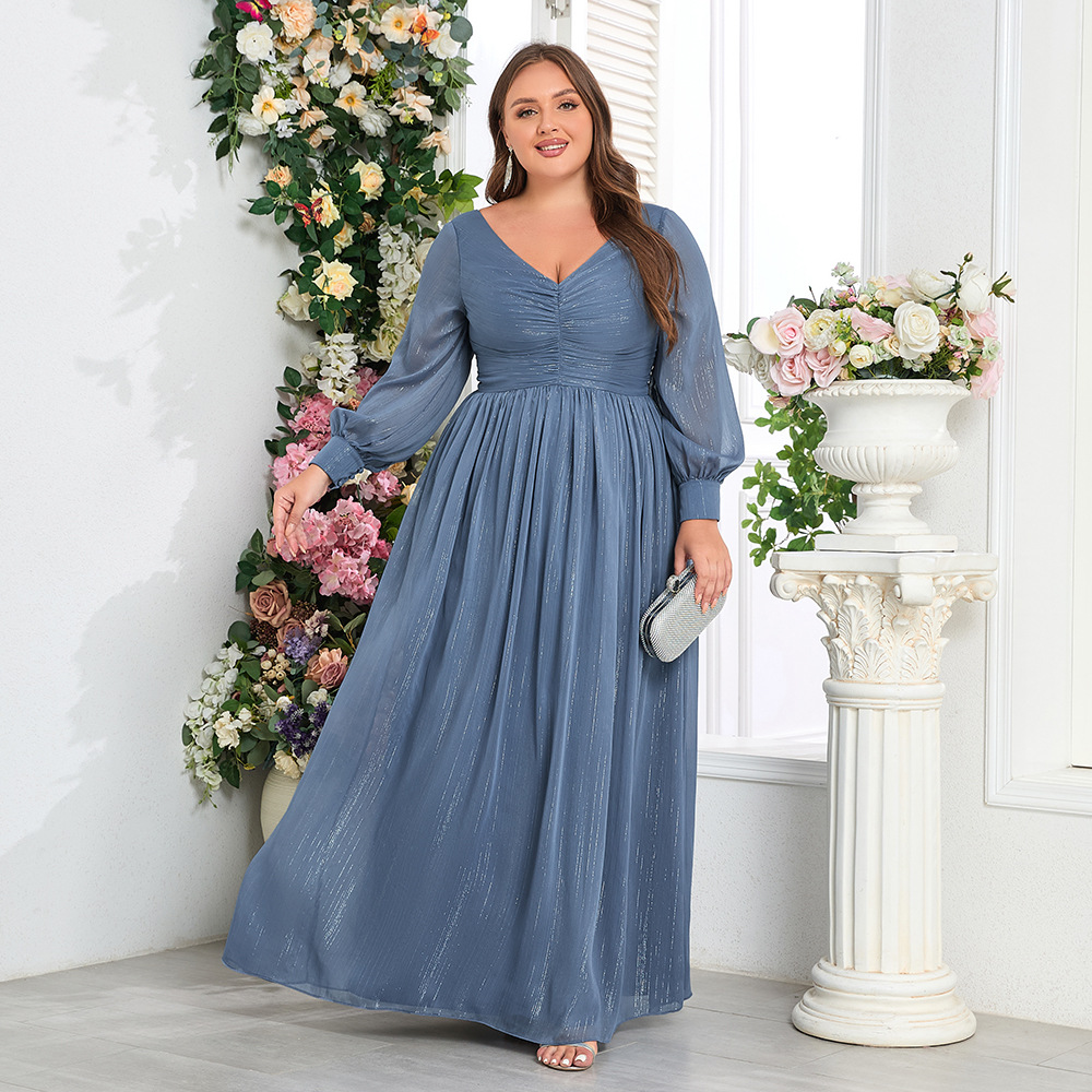 V-neck big skirt European style evening dress for women
