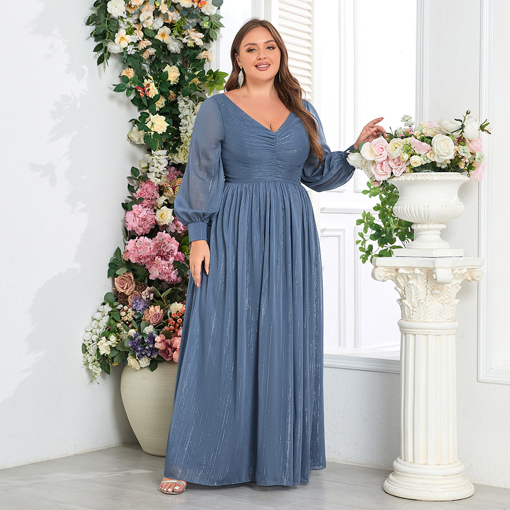 V-neck big skirt European style evening dress for women