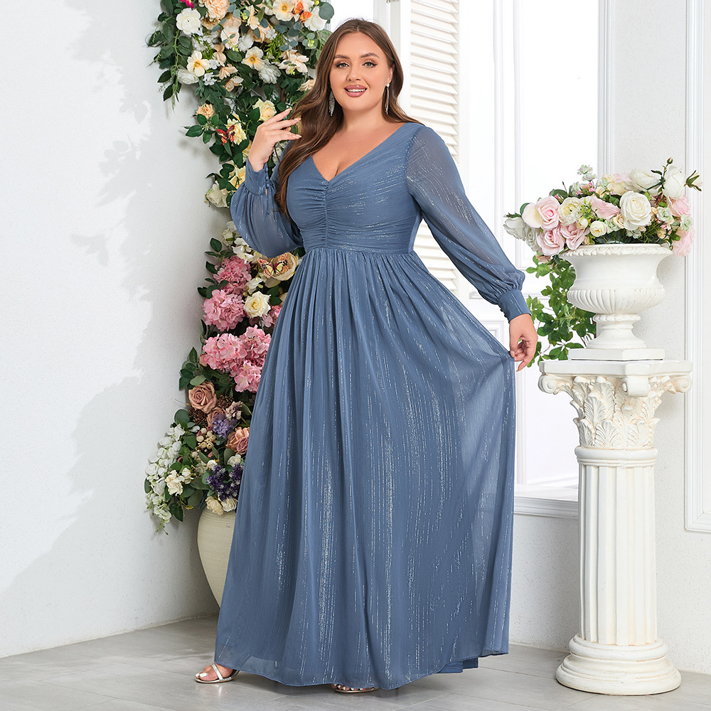 V-neck big skirt European style evening dress for women