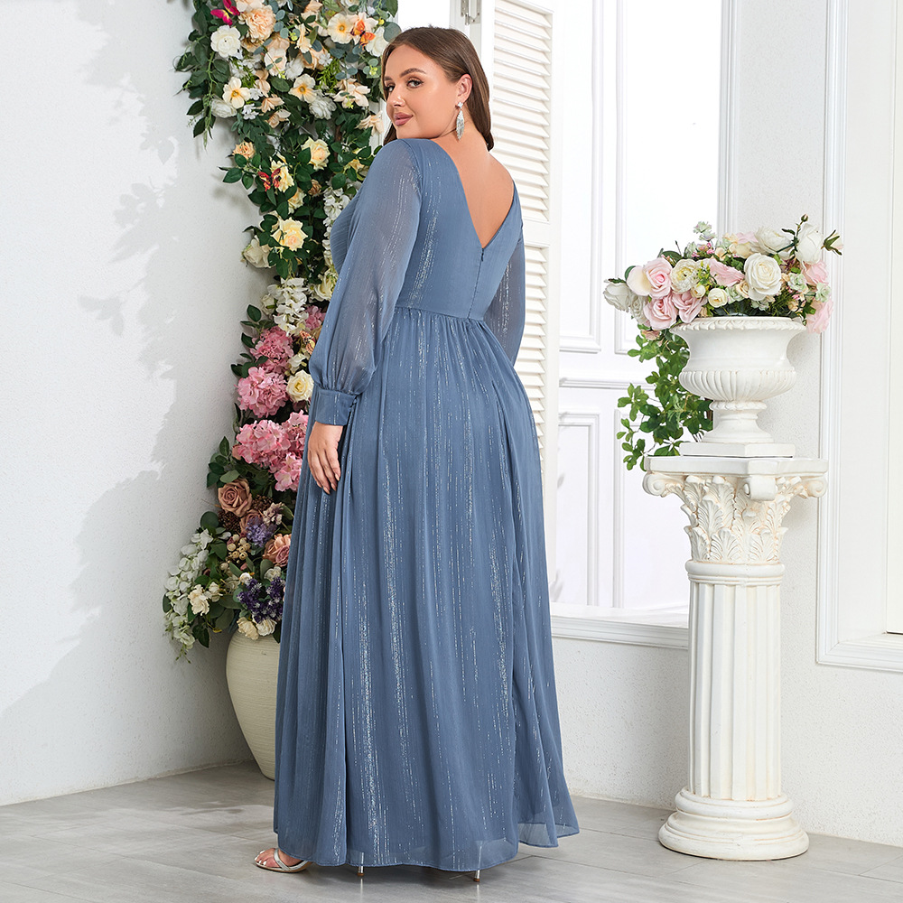 V-neck big skirt European style evening dress for women