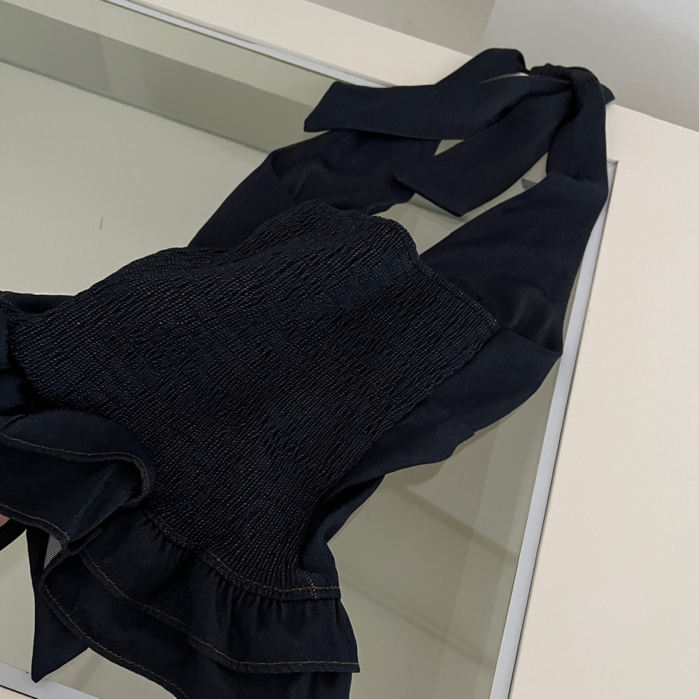 Korean style bow tops commuting sleeveless jeans a set