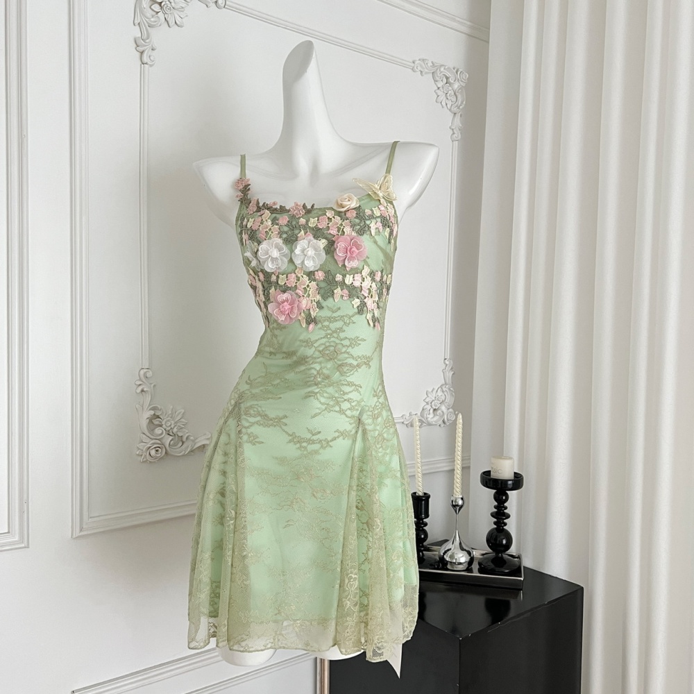 Chiffon summer flower T-back sling vacation dress for women