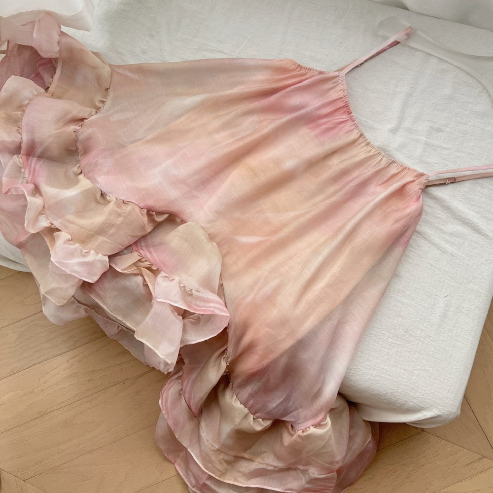 Blooming sling tops flowers stereoscopic dress