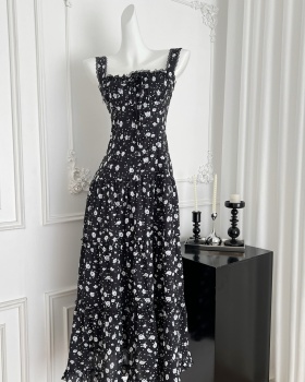 Lace chest drawstring big skirt sling splice dress