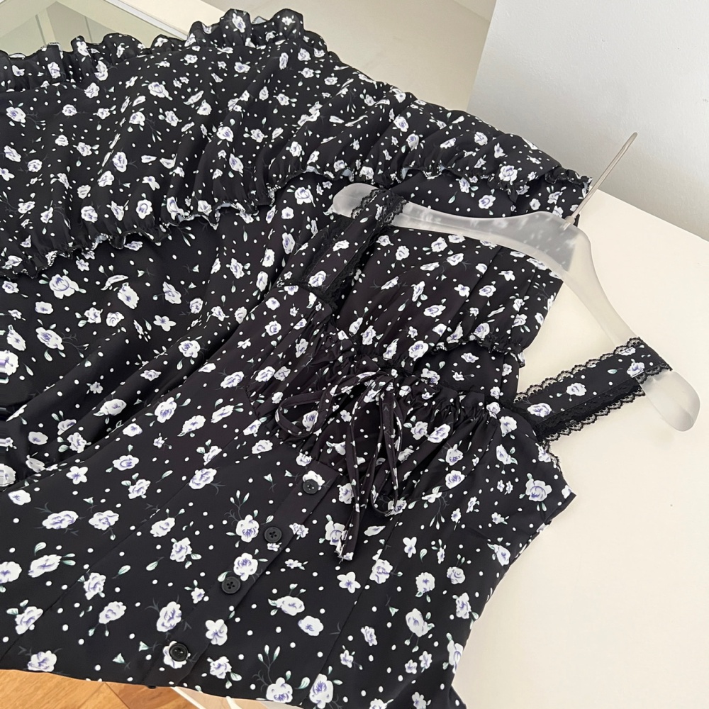 Lace chest drawstring big skirt sling splice dress
