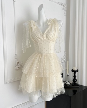 Romantic polka dot white dress
