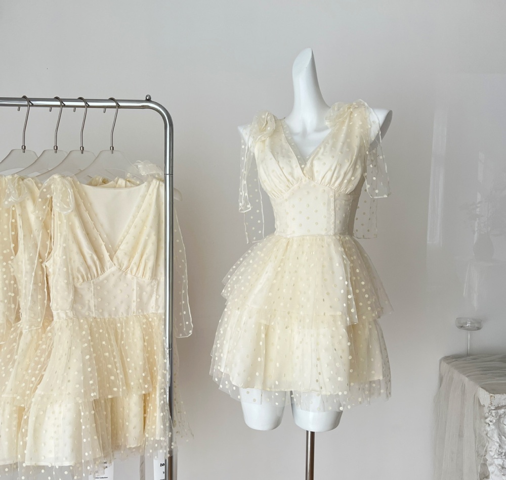 Romantic polka dot white dress