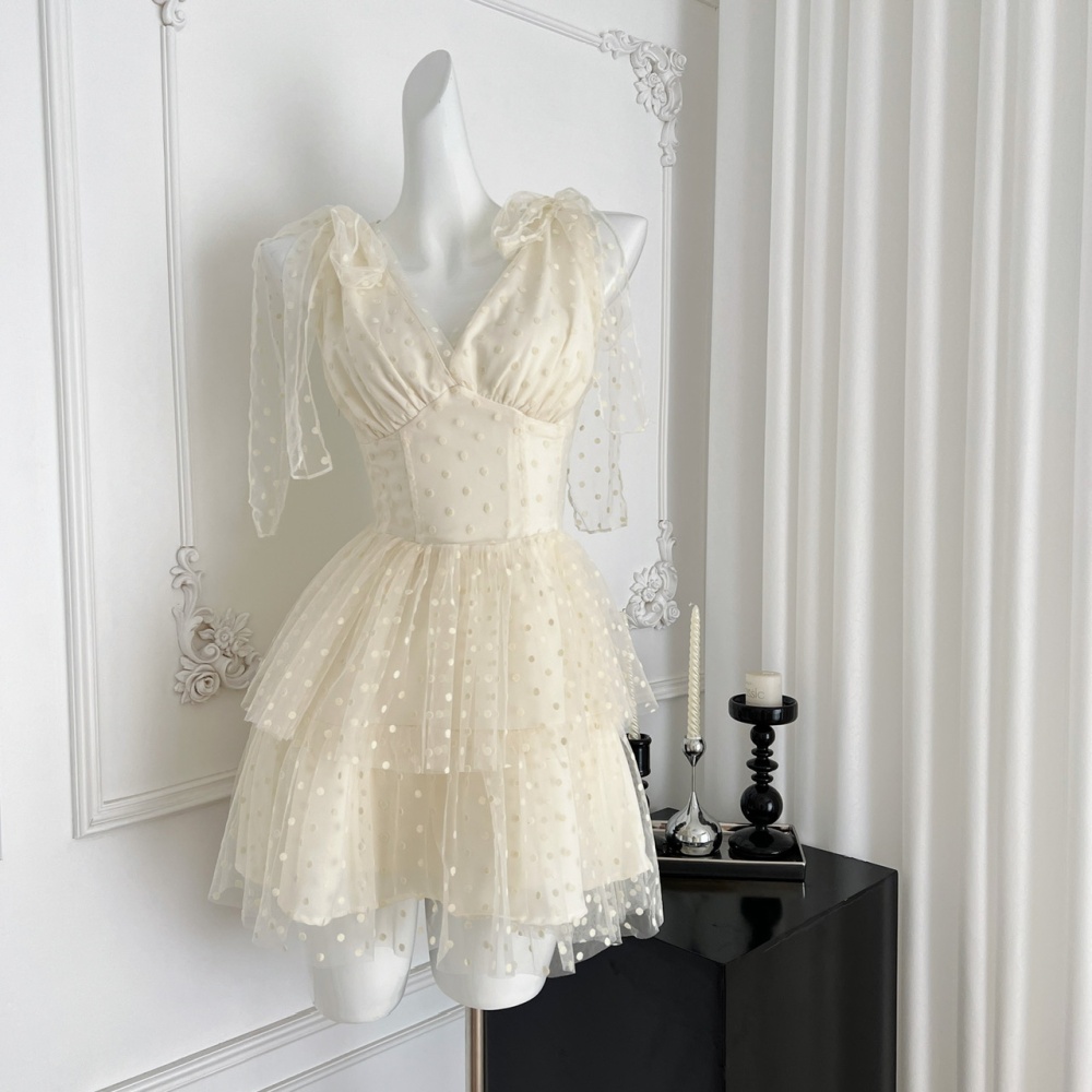 Romantic polka dot white dress