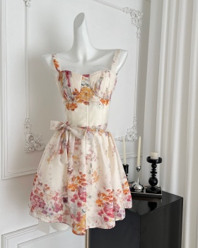Frenum sling printing short dress