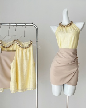Chiffon skirt high waist tops 2pcs set for women