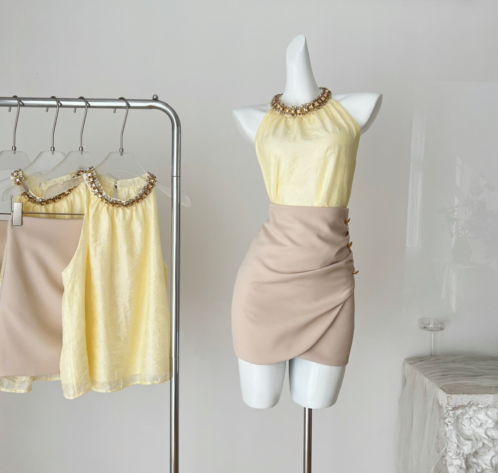 Chiffon skirt high waist tops 2pcs set for women