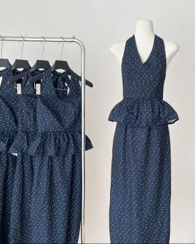 Sleeveless navy-blue sleeveless dress polka dot temperament dress