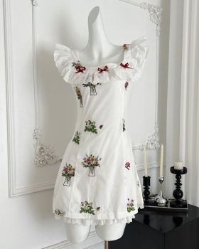 Square collar embroidery dress temperament colors T-back