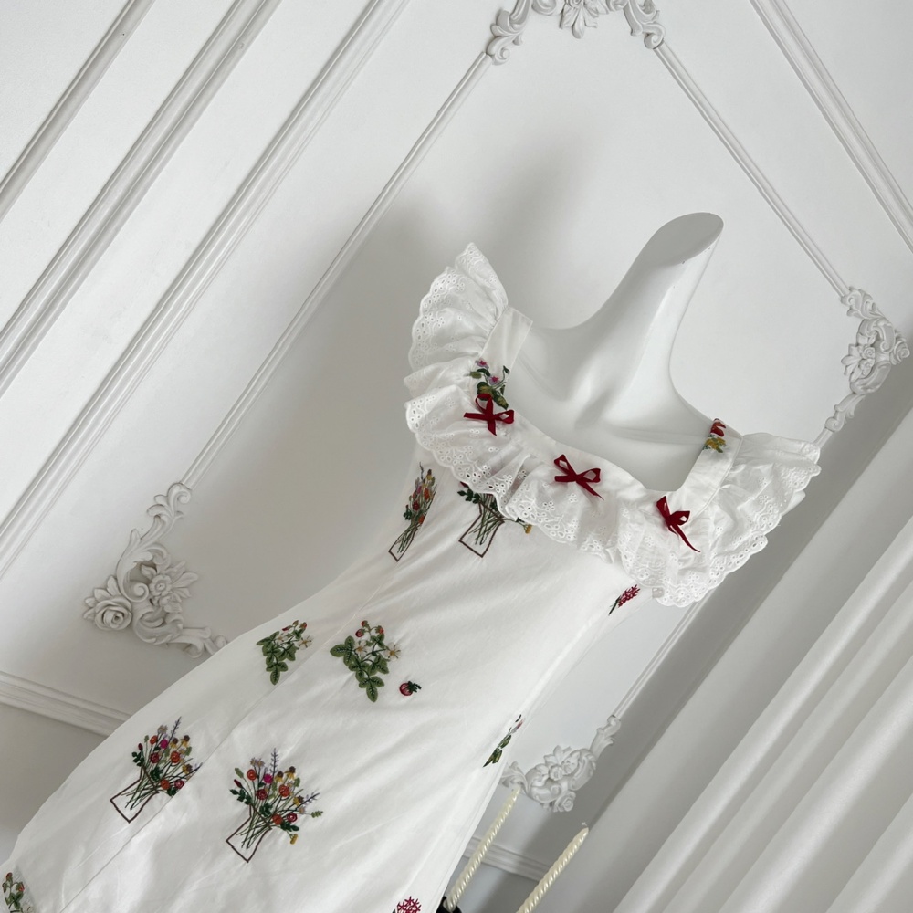 Square collar embroidery dress temperament colors T-back