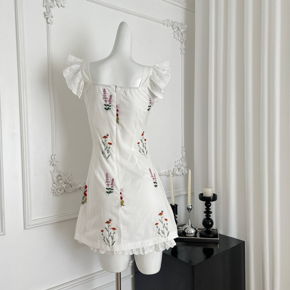 Square collar embroidery dress temperament colors T-back