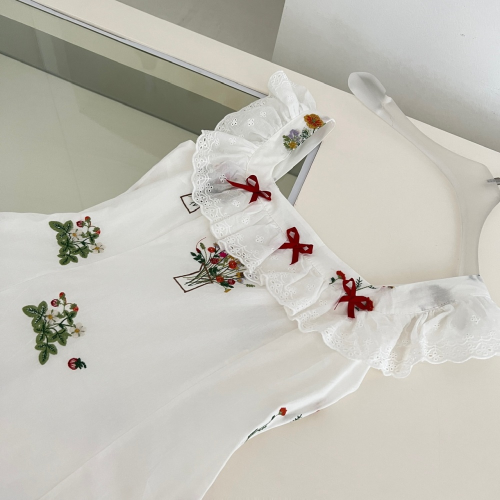Square collar embroidery dress temperament colors T-back