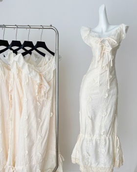Lotus leaf edges slim lace romantic white dress