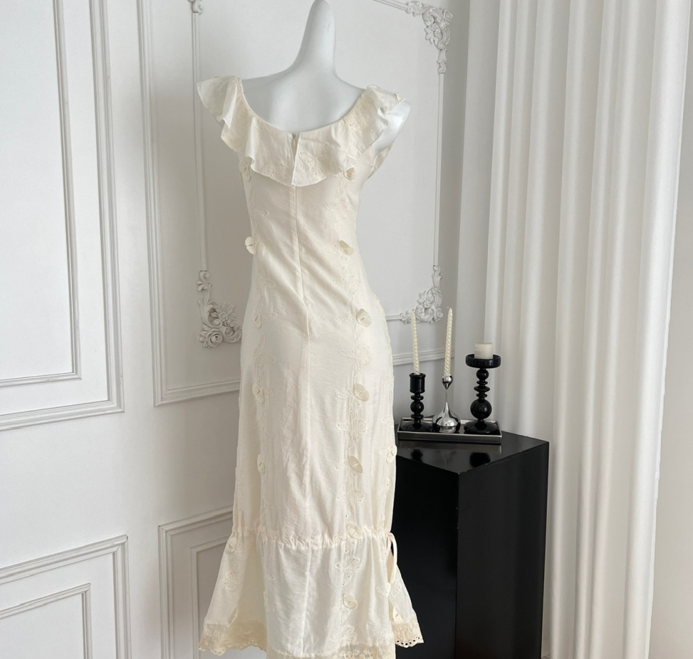 Lotus leaf edges slim lace romantic white dress