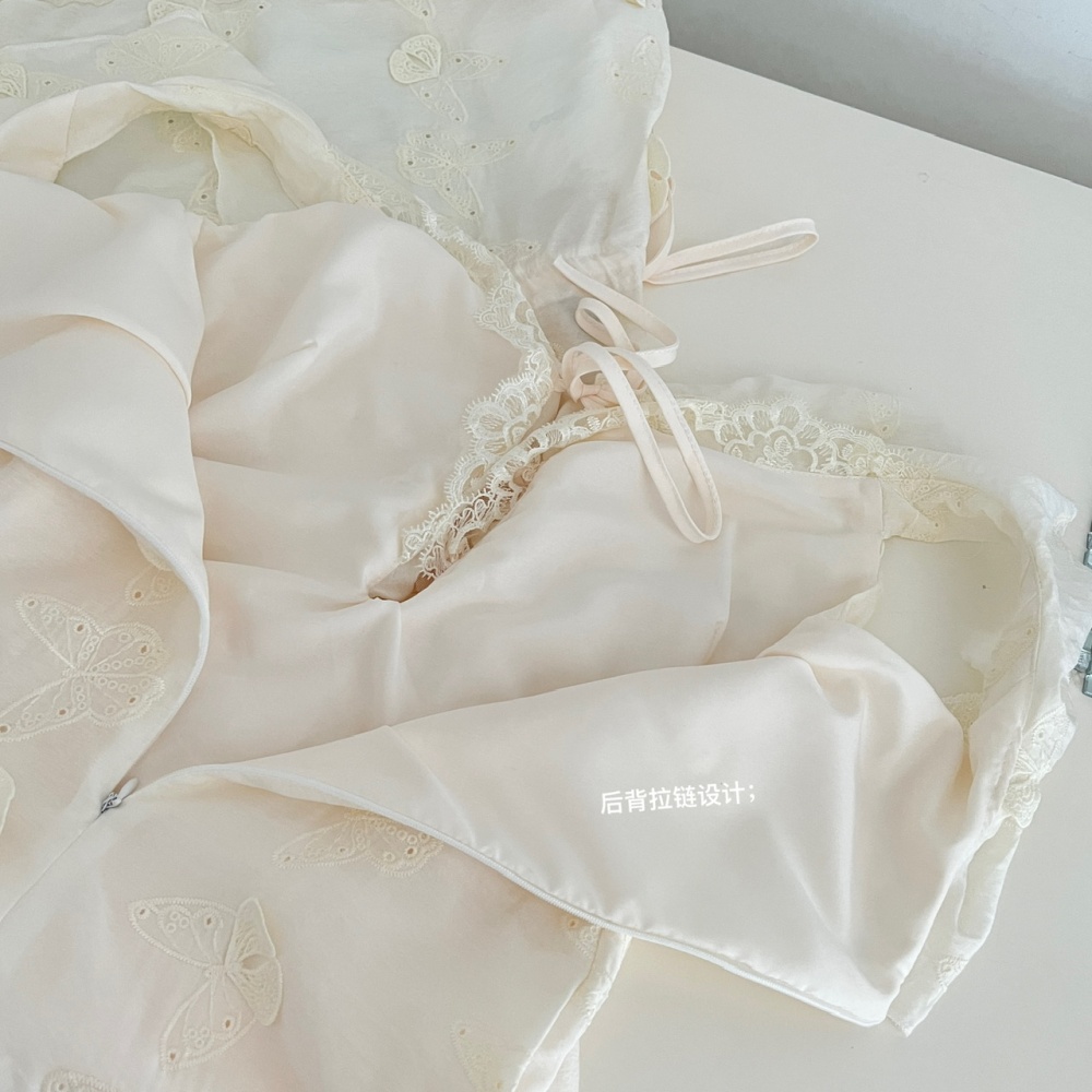 Lotus leaf edges slim lace romantic white dress