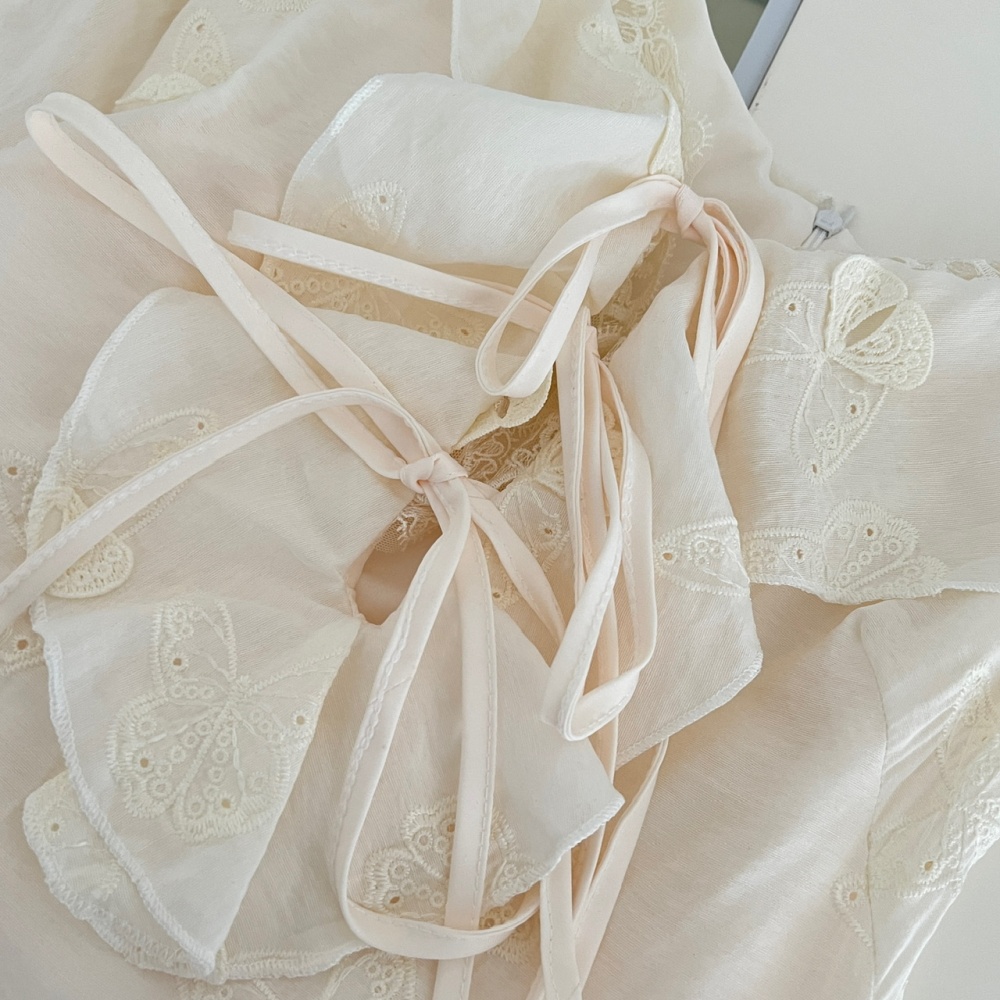 Lotus leaf edges slim lace romantic white dress