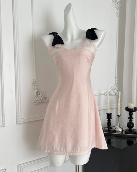 Bow short sweetheart sweet pinched waist sling dress