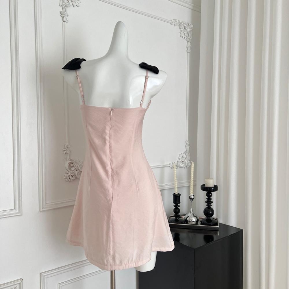 Bow short sweetheart sweet pinched waist sling dress