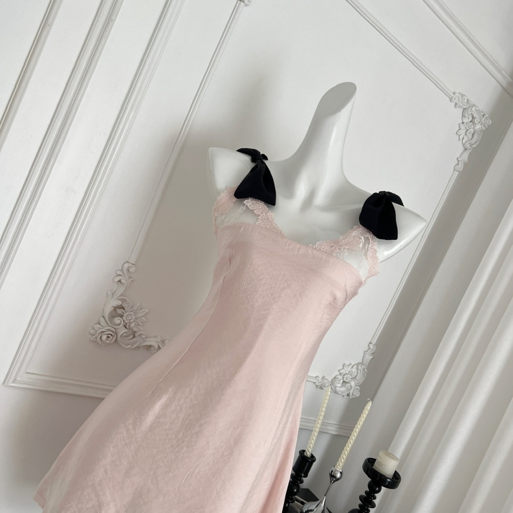 Bow short sweetheart sweet pinched waist sling dress