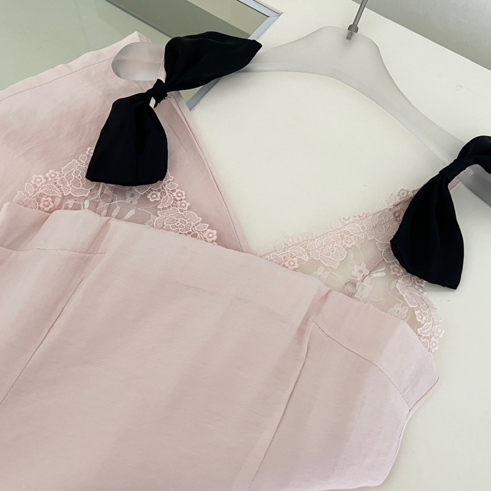 Bow short sweetheart sweet pinched waist sling dress